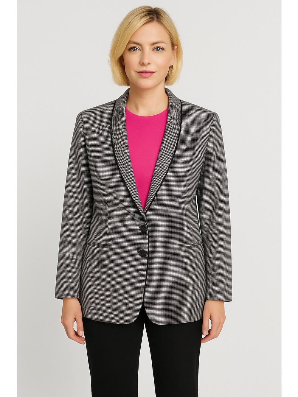 Vintage Escada Margaretha Ley Wool Silk Blazer Black white dot Made in Italy 42